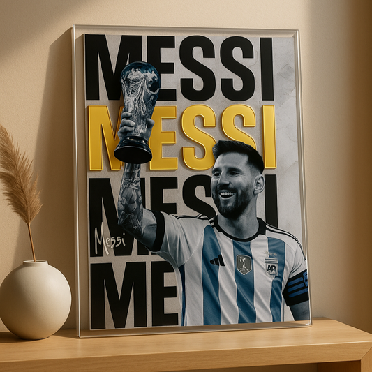 Cuadro Acrílico 3D Messi Campeón – Edición Dorada